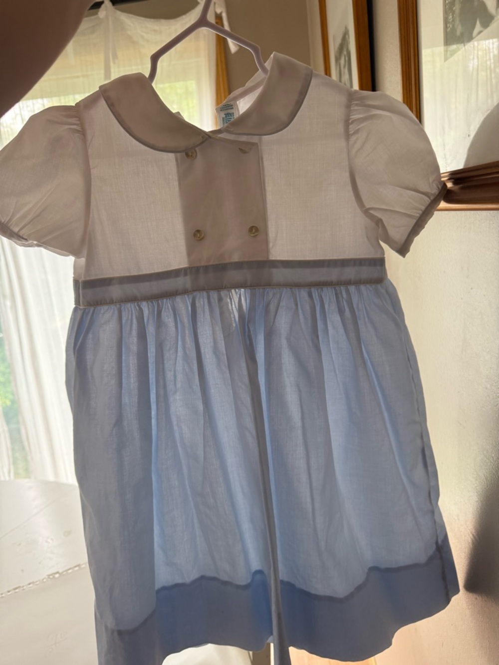Feltman Bros Dress Classic White and Light Blue Peter Pan Collar Kids Dress